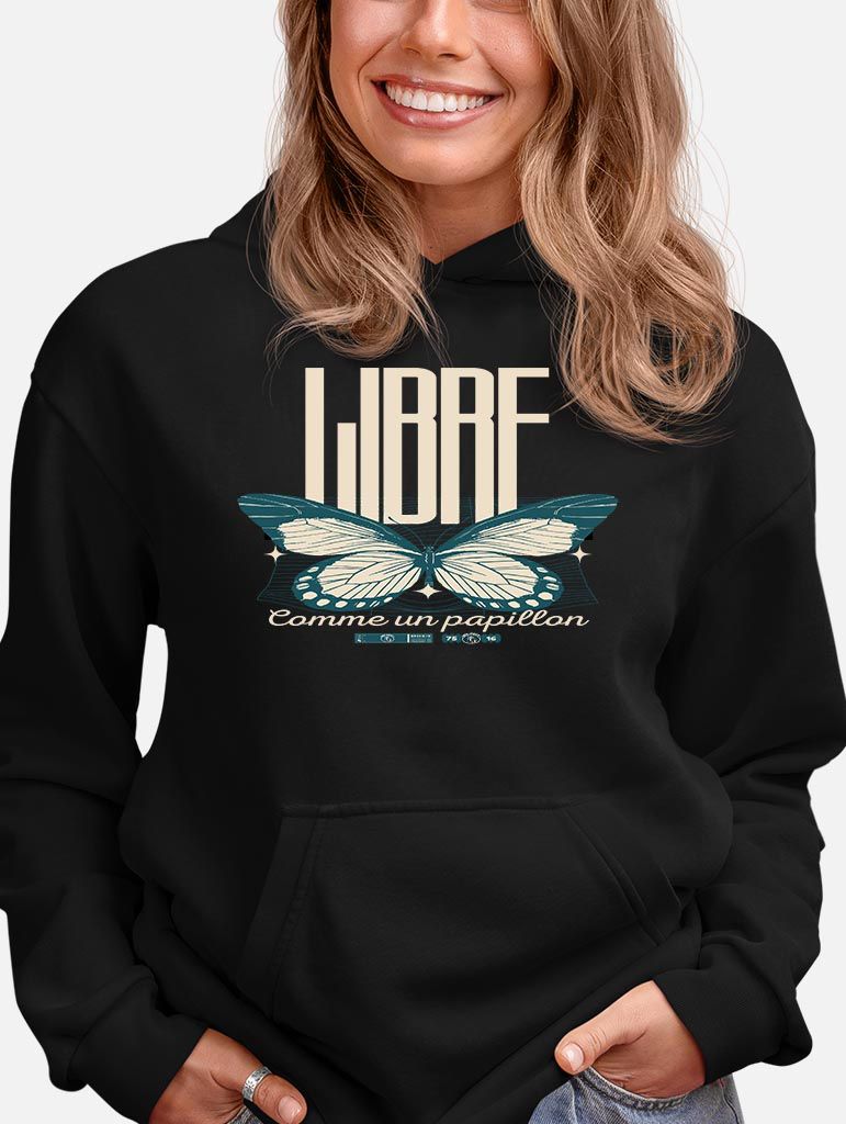 Hoodie Femme “Libre comme un papillon” – Sweat à capuche Papillon