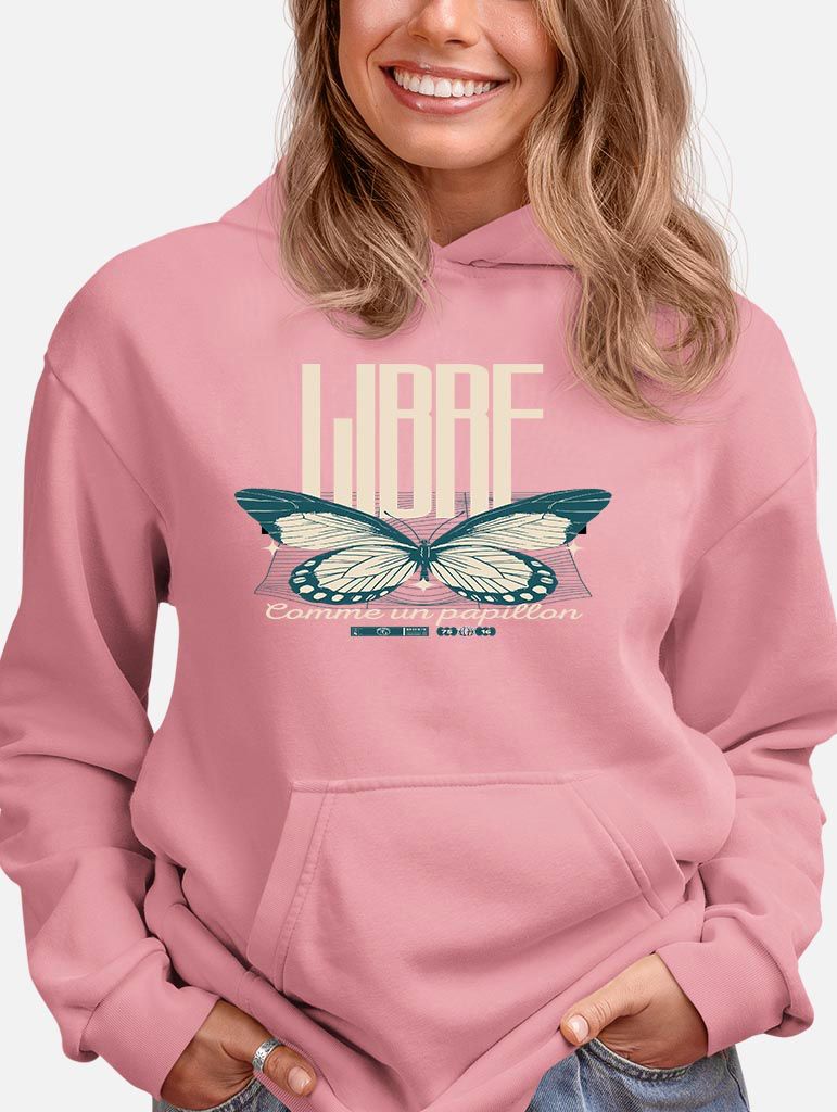 Hoodie Femme “Libre comme un papillon” – Sweat à capuche Papillon